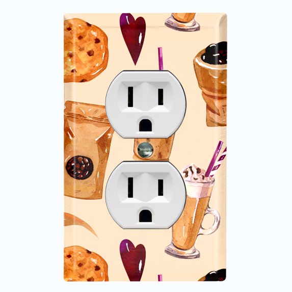 Metal Light Switch Wall Plate Outlet Cover (Coffee Mocha Espresso Grounds Cookie Sugar Treats Love Caramel Shake - Single Duplex)