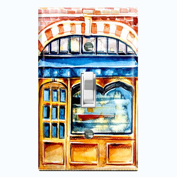 Metal Light Switch Wall Plate Outlet Cover (Coffee Mocha Espresso Shop Vintage Store Front - Single Toggle)
