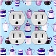 thumbnail image 1 of Metal Light Switch Wall Plate Outlet Cover (Coffee Mocha Espresso Tea Pot Kettle Maker Festive Cup Teal Pattern - Double Duplex), 1 of 2