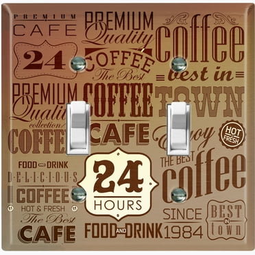 Metal Light Switch Wall Plate Outlet Cover (Coffee Shop Cafe Restaurant Sign Beige Brown - Double Toggle)