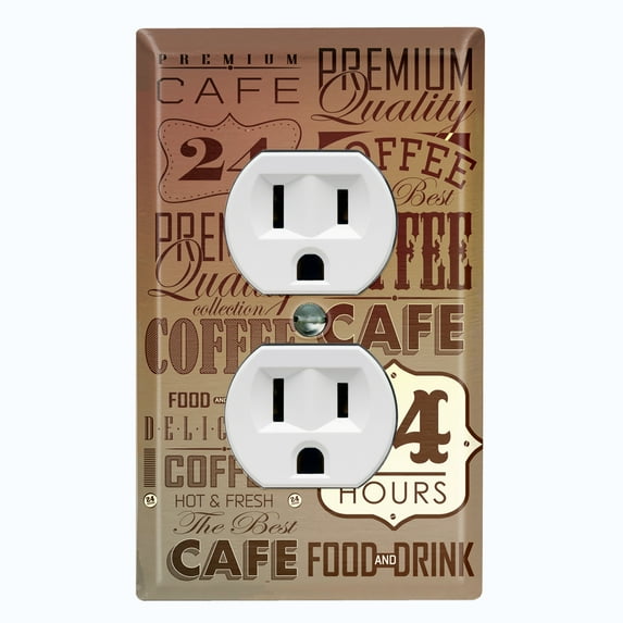 Metal Light Switch Wall Plate Outlet Cover (Coffee Shop Cafe Restaurant Sign Beige Brown - Single Duplex)