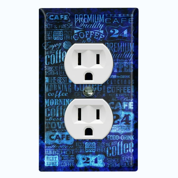 Metal Light Switch Wall Plate Outlet Cover (Coffee Shop Cafe Restaurant Sign Black Blue - Single Duplex)