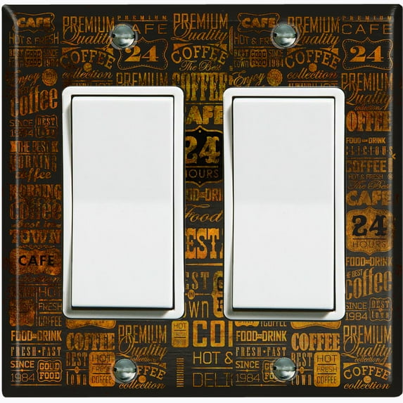 Metal Light Switch Wall Plate Outlet Cover (Coffee Shop Cafe Restaurant Sign Black Brown - Double Rocker)