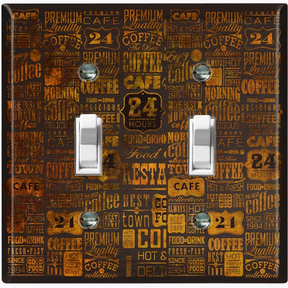 Metal Light Switch Wall Plate Outlet Cover (Coffee Shop Cafe Restaurant Sign Black Brown - Double Toggle)