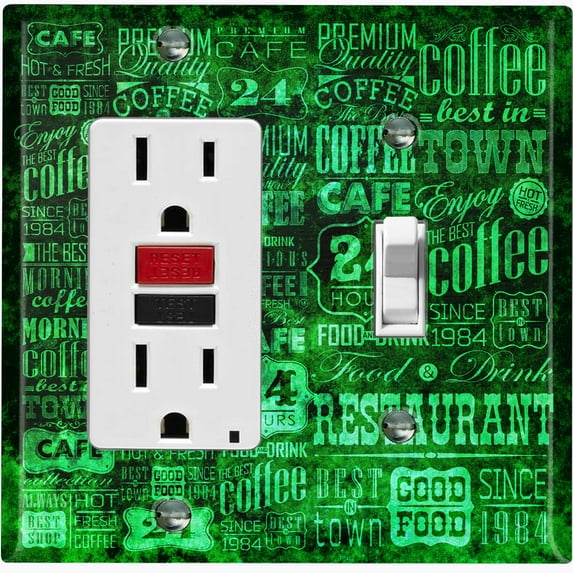 Metal Light Switch Wall Plate Outlet Cover (Coffee Shop Cafe Restaurant Sign Black Green - Single Rocker Single Toggle)