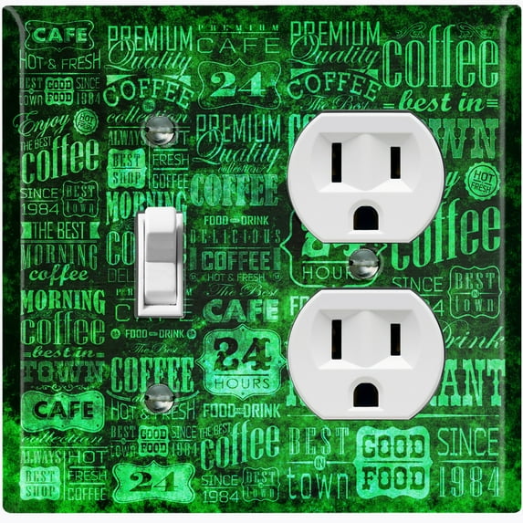 Metal Light Switch Wall Plate Outlet Cover (Coffee Shop Cafe Restaurant Sign Black Green - Single Toggle Single Duplex)