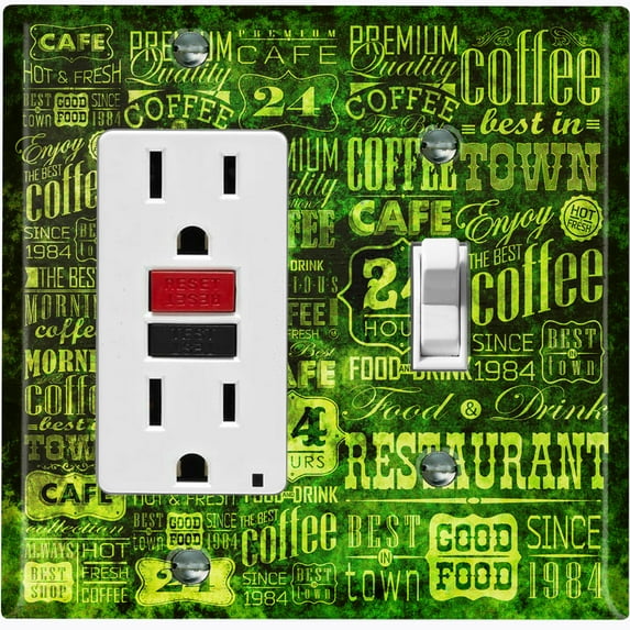 Metal Light Switch Wall Plate Outlet Cover (Coffee Shop Cafe Restaurant Sign Black Lime Green - Single Rocker Single Toggle)