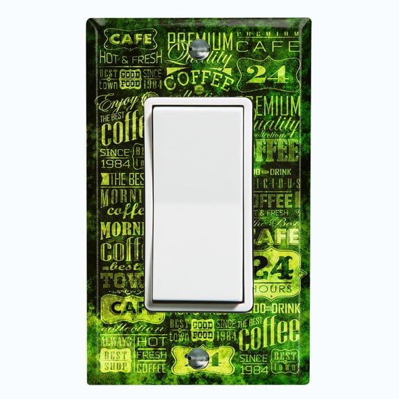 Metal Light Switch Wall Plate Outlet Cover (Coffee Shop Cafe Restaurant Sign Black Lime Green - Single Rocker)