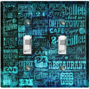 Metal Light Switch Wall Plate Outlet Cover (Coffee Shop Cafe Restaurant Sign Black Teal - Double Toggle)