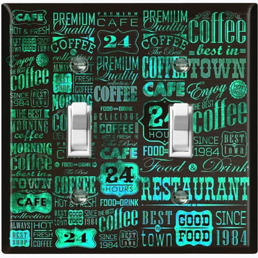 Metal Light Switch Wall Plate Outlet Cover (Coffee Shop Cafe Restaurant Sign Black Teal Ocean Green - Double Toggle)