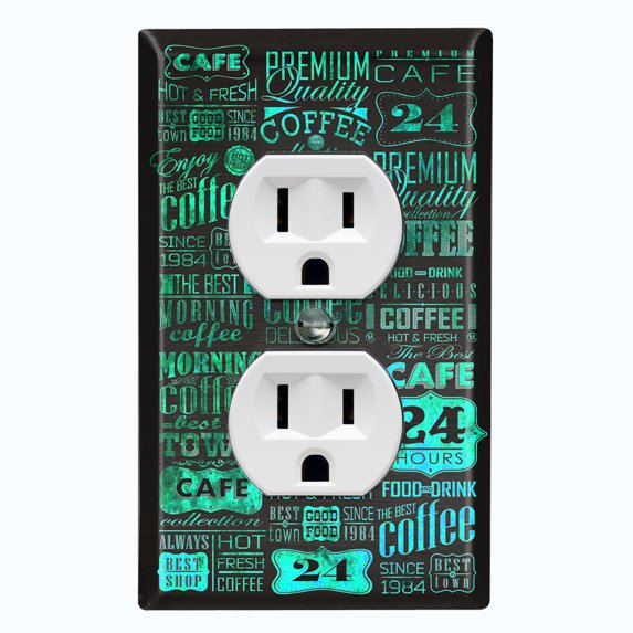 Metal Light Switch Wall Plate Outlet Cover (Coffee Shop Cafe Restaurant Sign Black Teal Ocean Green - Single Duplex)