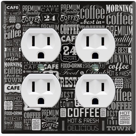 Metal Light Switch Wall Plate Outlet Cover (Coffee Shop Cafe Restaurant Sign Black White - Double Duplex)