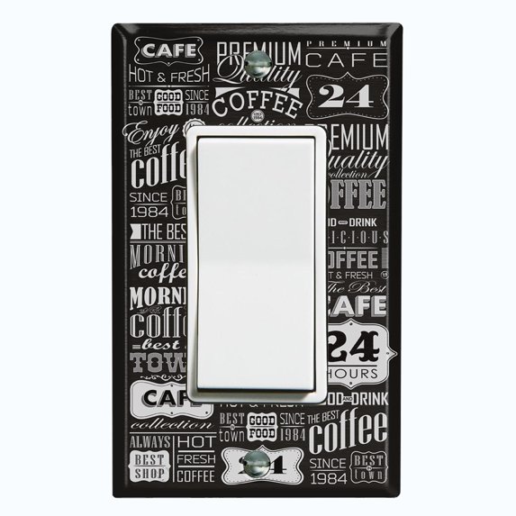 Metal Light Switch Wall Plate Outlet Cover (Coffee Shop Cafe Restaurant Sign Black White - Single Rocker)
