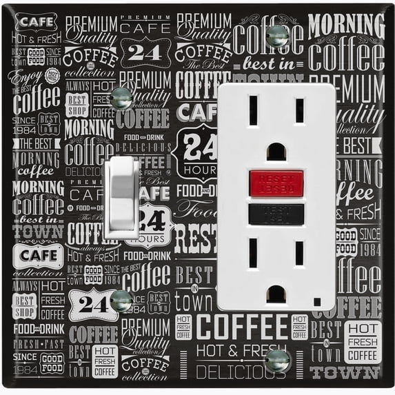 Metal Light Switch Wall Plate Outlet Cover (Coffee Shop Cafe Restaurant Sign Black White - Single Toggle Single Rocker)