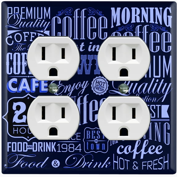 Metal Light Switch Wall Plate Outlet Cover (Coffee Shop Cafe Restaurant Sign Blue White - Double Duplex)