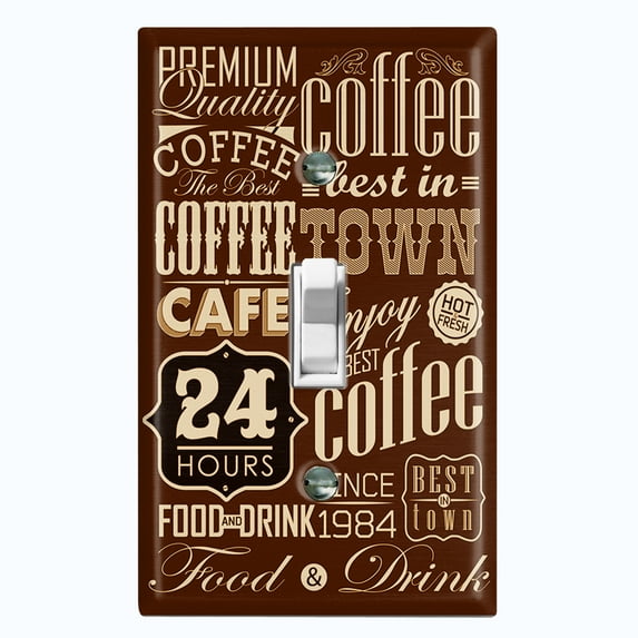 Metal Light Switch Wall Plate Outlet Cover (Coffee Shop Cafe Restaurant Sign Brown Beige Light - Single Toggle)