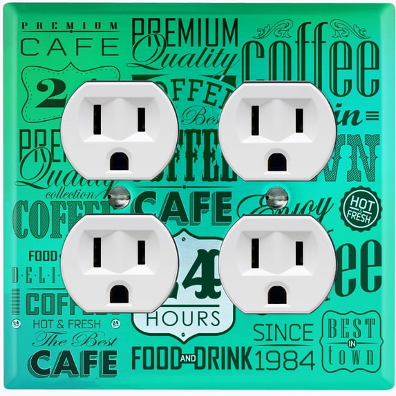 Metal Light Switch Wall Plate Outlet Cover (Coffee Shop Cafe Restaurant Sign Green Black - Double Duplex)