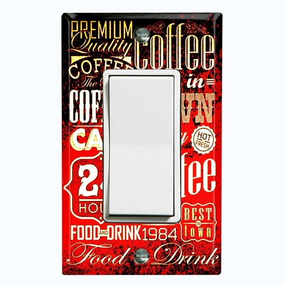 Metal Light Switch Wall Plate Outlet Cover (Coffee Shop Cafe Restaurant Sign Red / Black - Single Rocker)