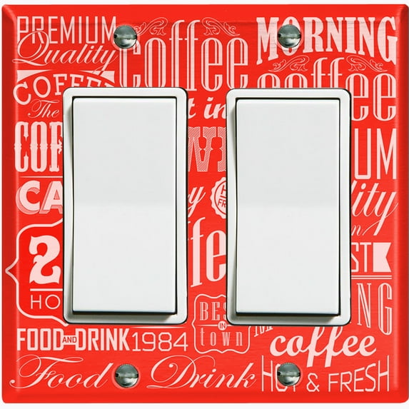 Metal Light Switch Wall Plate Outlet Cover (Coffee Shop Cafe Restaurant Sign Red White - Double Rocker)