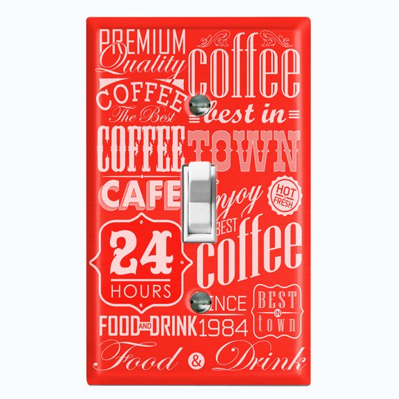 Metal Light Switch Wall Plate Outlet Cover (Coffee Shop Cafe Restaurant Sign Red White - Single Toggle)