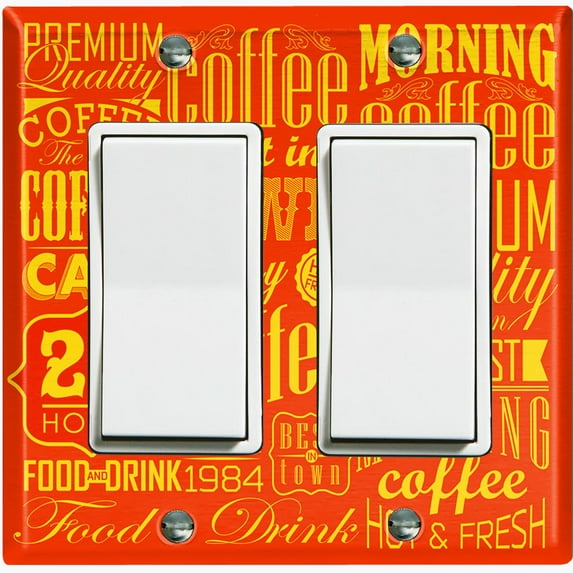 Metal Light Switch Wall Plate Outlet Cover (Coffee Shop Cafe Restaurant Sign Red Yellow - Double Rocker)