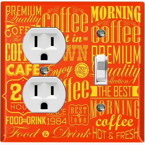 Metal Light Switch Wall Plate Outlet Cover (Coffee Shop Cafe Restaurant Sign Red Yellow - Single Duplex Single Toggle)