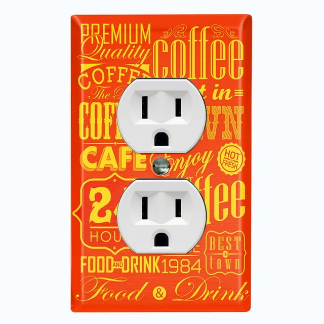 Metal Light Switch Wall Plate Outlet Cover (Coffee Shop Cafe Restaurant Sign Red Yellow - Single Duplex)