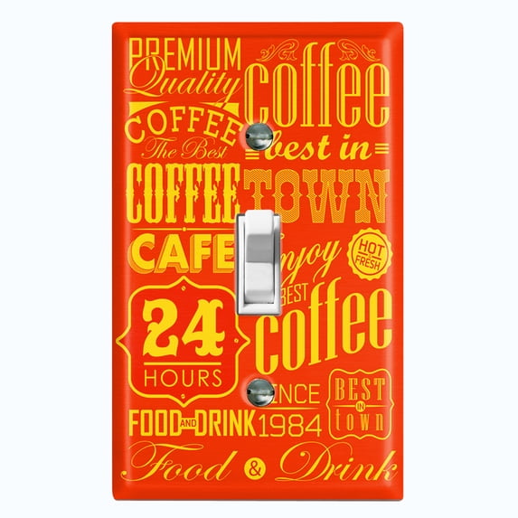 Metal Light Switch Wall Plate Outlet Cover (Coffee Shop Cafe Restaurant Sign Red Yellow - Single Toggle)