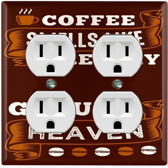 Metal Light Switch Wall Plate Outlet Cover (Coffee Smells Like Heaven Brown - Double Duplex)