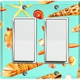 thumbnail image 1 of Metal Light Switch Wall Plate Outlet Cover (Colorful Ocean Crab Star Fish Sea Shell Teal - Double Rocker), 1 of 2