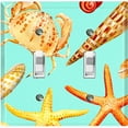 thumbnail image 1 of Metal Light Switch Wall Plate Outlet Cover (Colorful Ocean Crab Star Fish Sea Shell Teal - Double Toggle), 1 of 2