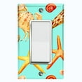 thumbnail image 1 of Metal Light Switch Wall Plate Outlet Cover (Colorful Ocean Crab Star Fish Sea Shell Teal - Single Rocker), 1 of 2