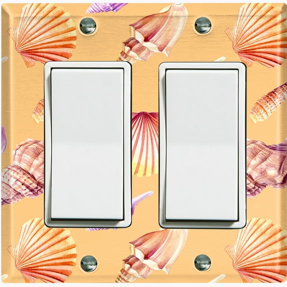 Metal Light Switch Wall Plate Outlet Cover (Colorful Ocean Sea Shells Orange - Double Rocker)