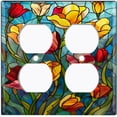 thumbnail image 1 of Metal Light Switch Wall Plate Outlet Cover (Colorful Stained Glass Flowers - Double Duplex), 1 of 1