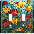 thumbnail image 1 of Metal Light Switch Wall Plate Outlet Cover (Colorful Stained Glass Flowers - Double Toggle), 1 of 1