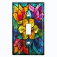thumbnail image 1 of Metal Light Switch Wall Plate Outlet Cover (Colorful Stained Glass Flowers - Single Toggle), 1 of 1
