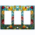 thumbnail image 1 of Metal Light Switch Wall Plate Outlet Cover (Colorful Stained Glass Flowers - Triple GFI/Rocker), 1 of 1