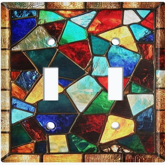 Metal Light Switch Wall Plate Outlet Cover (Colorful Stained Glass Mosaic - Double Toggle)