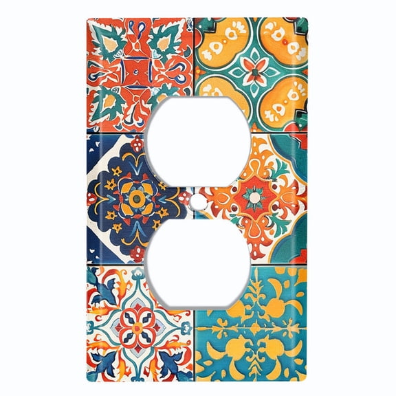 Metal Light Switch Wall Plate Outlet Cover (Colorful Talavera Tiles - Single Duplex)