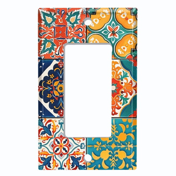 Metal Light Switch Wall Plate Outlet Cover (Colorful Talavera Tiles - Single GFI/Rocker)