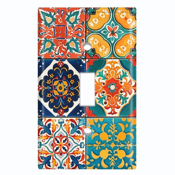 Metal Light Switch Wall Plate Outlet Cover (Colorful Talavera Tiles - Single Toggle)