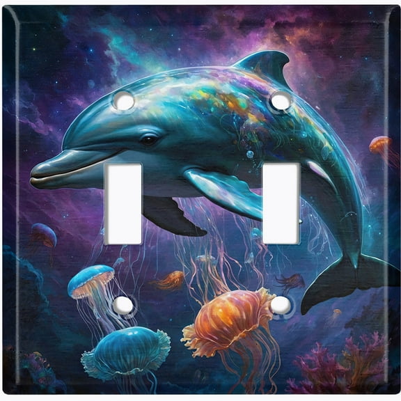 Metal Light Switch Wall Plate Outlet Cover (Cosmic Ocean Animals - Double Toggle)