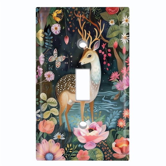 Metal Light Switch Wall Plate Outlet Cover (Deer in Mystic Forest - Single Toggle)