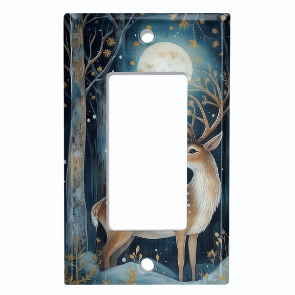 Metal Light Switch Wall Plate Outlet Cover (Deer in Snowy Forest - Single GFI/Rocker)