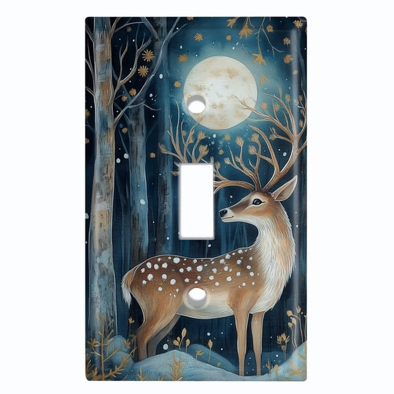 Metal Light Switch Wall Plate Outlet Cover (Deer in Snowy Forest - Single Toggle)