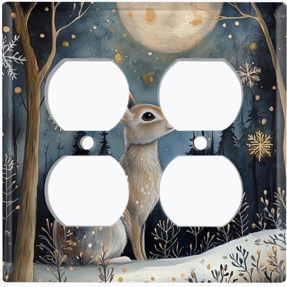 Metal Light Switch Wall Plate Outlet Cover (Enchanted Forest with Bunny Rabbit - Double Duplex)