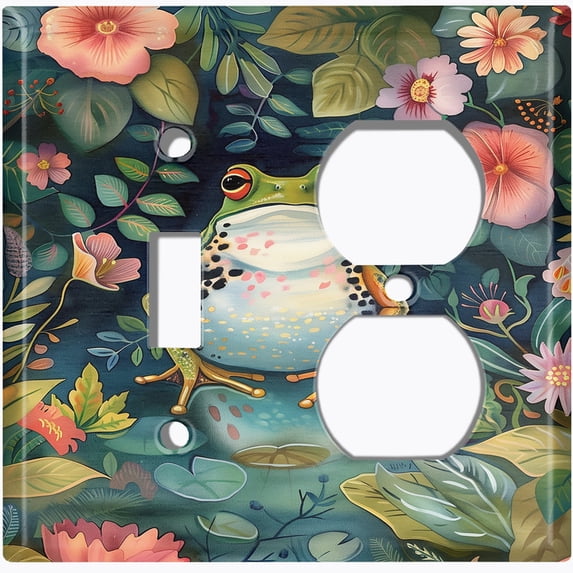 Metal Light Switch Wall Plate Outlet Cover (Enchanted Forest with Frog - 2 Gang Toggle/Duplex)