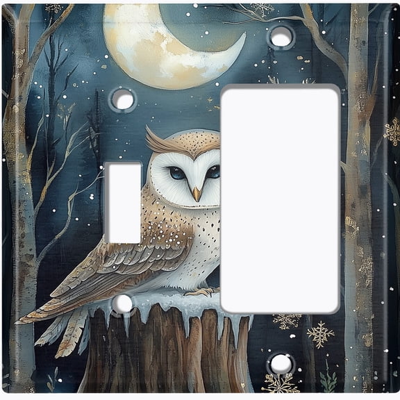 Metal Light Switch Wall Plate Outlet Cover (Enchanted Forest with Owl - 2 Gang Toggle/GFI Rocker)