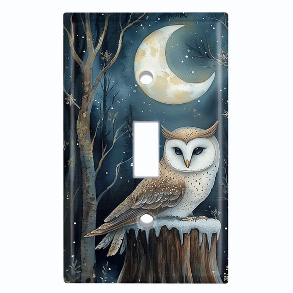 Metal Light Switch Wall Plate Outlet Cover (Enchanted Forest with Owl - Single Toggle)
