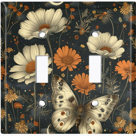 Metal Light Switch Wall Plate Outlet Cover (Fall Botanical Butterfly - Double Toggle)